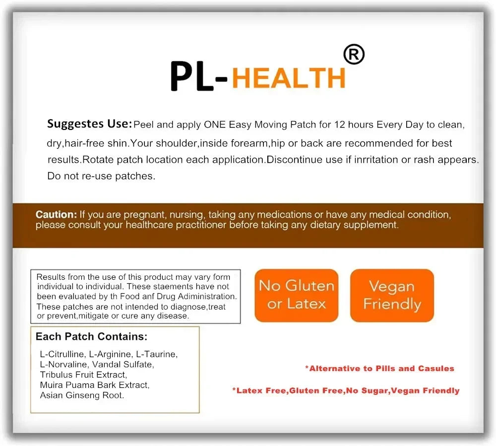 Nitric Oxide Booster-Transdermal Patches-Performance Enhancing Formula For Stamina & Endurance